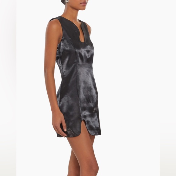 Amanda Uprichard NWT Black Puzzle Lame Shiny Sheath Mini Dress - Picture 2 of 9